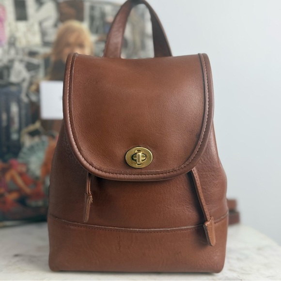 Vintage Coach British Tan Leather Backpack 9960 Purse Bag Daypack - Picture 4 of 13